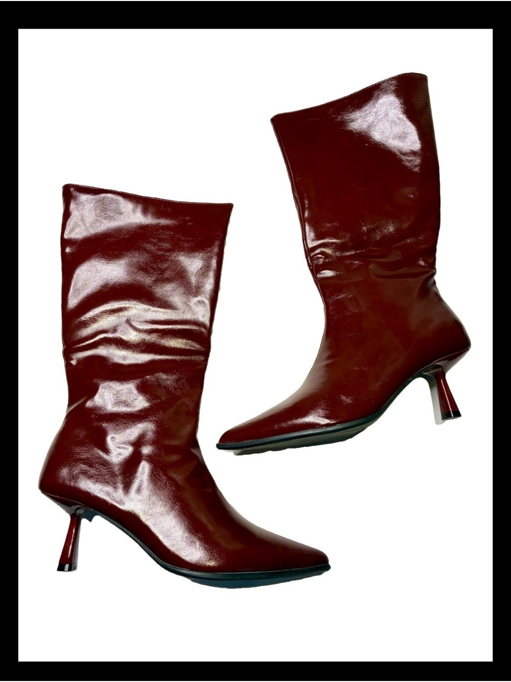 NEW 8.5 Burgundy Wine Red Pointed Toe Kitten Heel Zip-Up Boots Autumn Fall